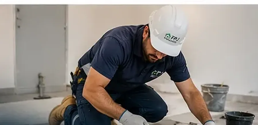 Trabajador con casco realizando una reparación