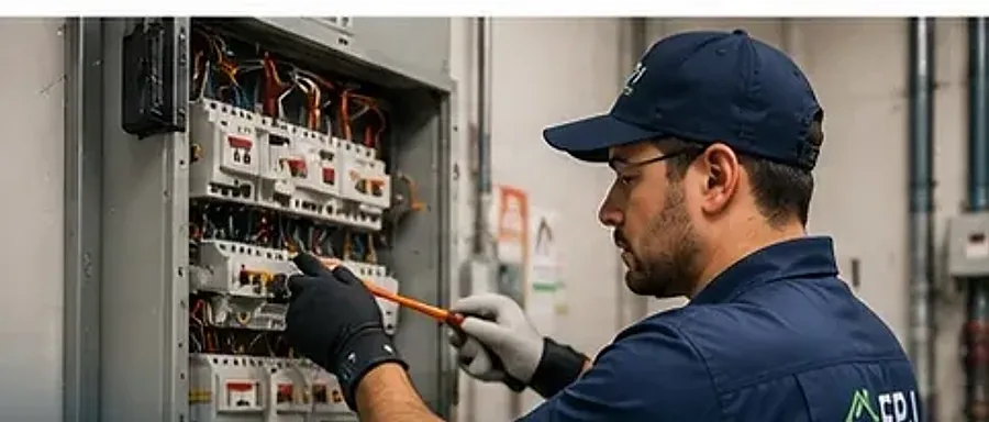 Técnico revisando un tablero eléctrico